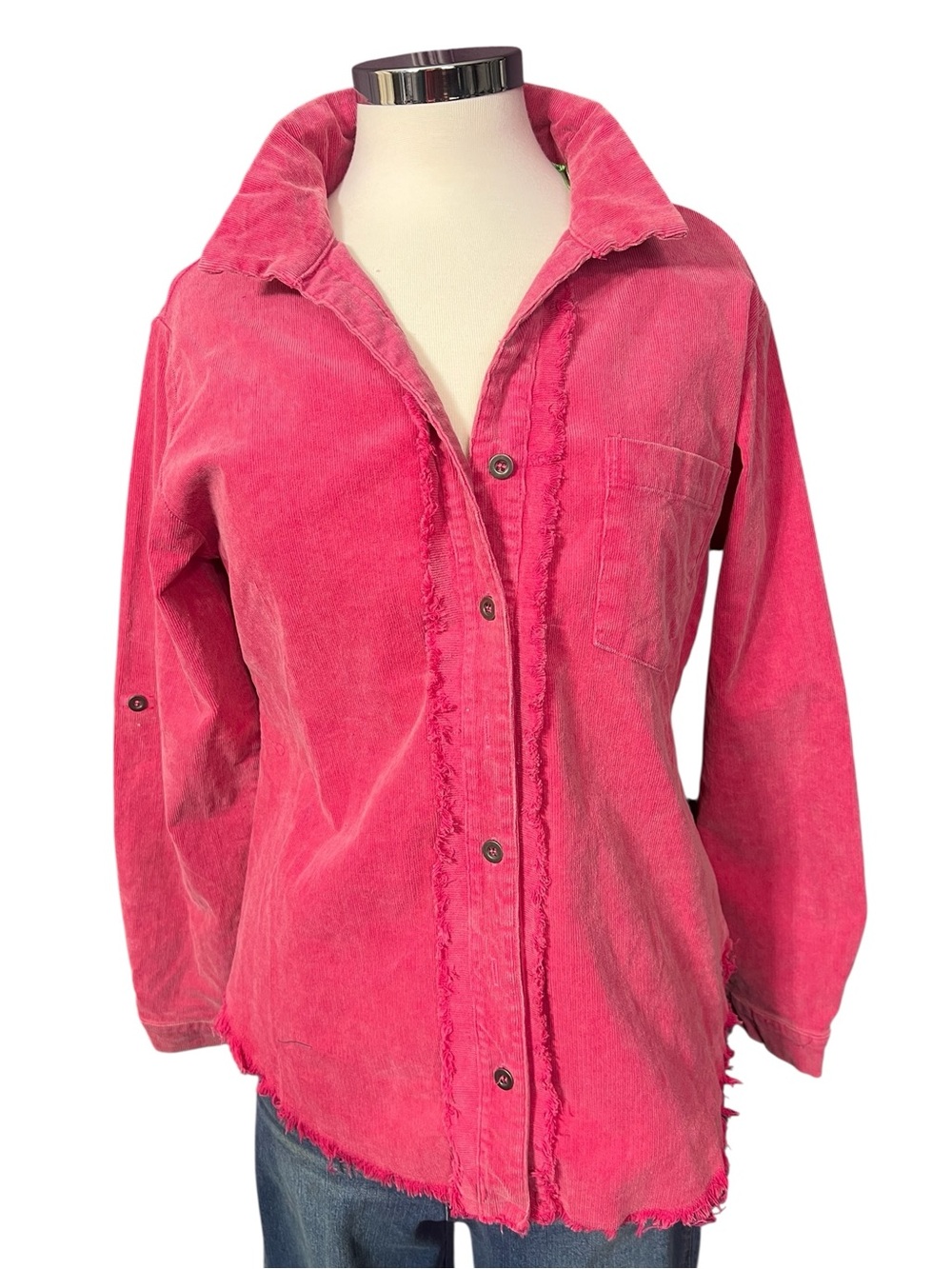 Umgee Pink Corduroy Button Up Long Sleeve Shacket Shirt